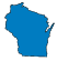 Illustration of the state of Wisconsin, colored blue and thin black outline